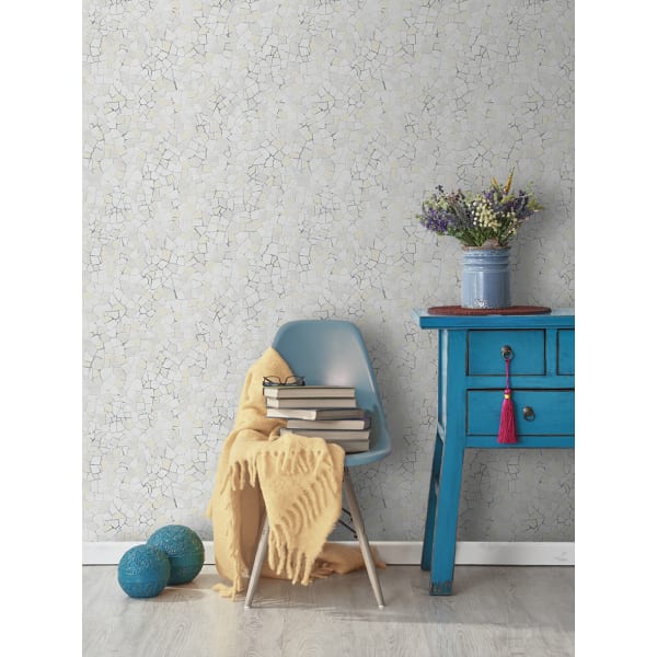 Papel pintado tnt mosaico gresite beige y gris