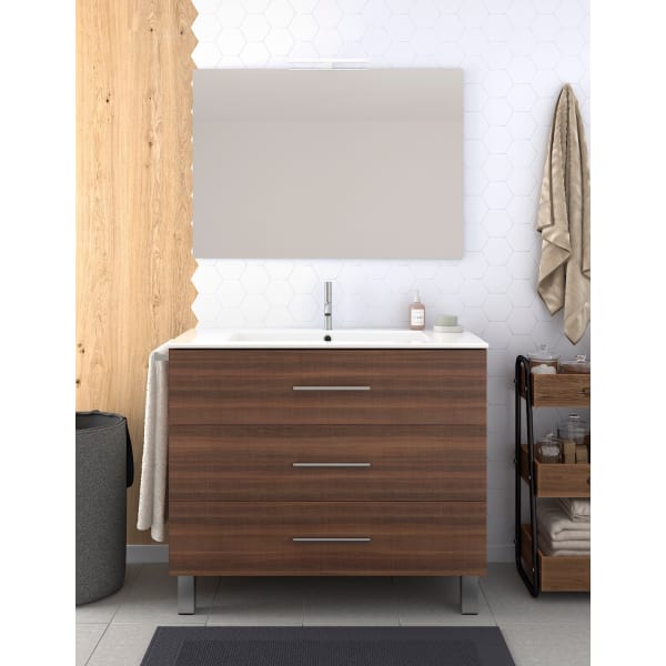 Mueble de baño ribera, lavabo y espejo 75x45cm fresno tea