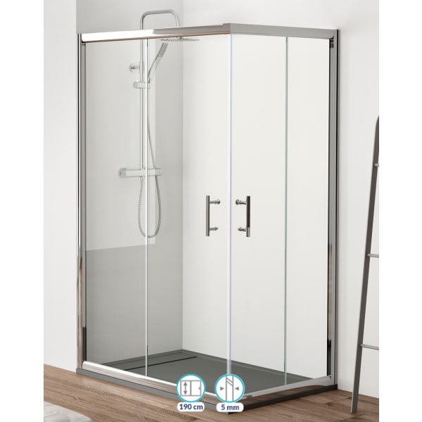 Mampara ducha rectangular 120x70cm transparente cromo