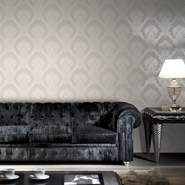 Papel pintado texturizado tnt damasco textil en dos tonos seda beige