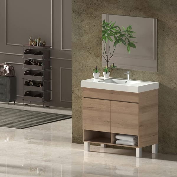Mueble de Baño NEBARI, lavabo y espejo 50x40Cm con cajón Estepa