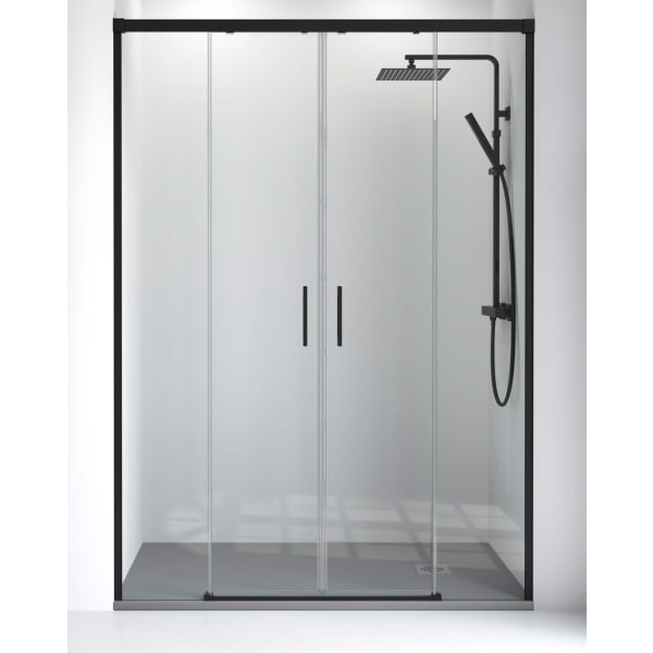 Mampara ducha frontal 2 puertas 2 fijos | transparente negro 150cm