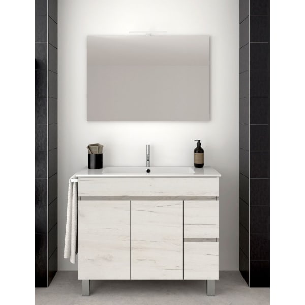 Mueble de Baño ISQUIA con lavabo dos senos y espejo 120x45Cm Blanco nórdico