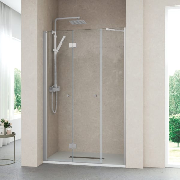 Mampara ducha frontal puerta plegable 1 fijo 120cm transparente cromo