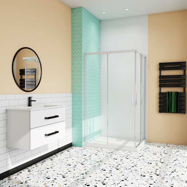 Mampara de ducha rectangular corredera,gris mate,vidrio 5mm,900x800x1850mm