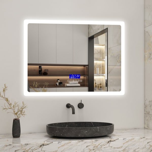 Espelho de casa de banho led 80×60cm + bluetooth + espelho de aumento