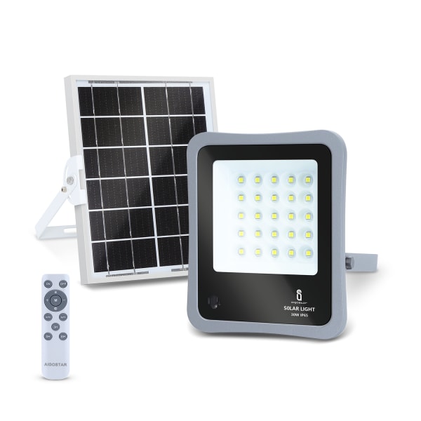 Foco proyector LED solar, mando a distancia 30W，IP65, 6500K Aigostar