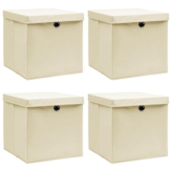 vidaXL cajas de almacenaje con tapas 4 uds tela crema 32x32x32 cm