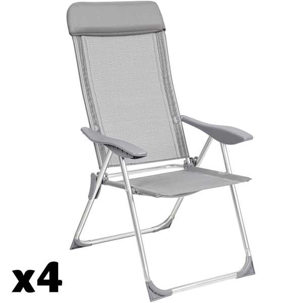4 sillas de aluminio plegables con respaldo gris