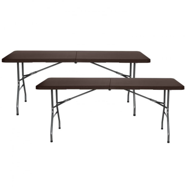 Pack 2 mesas dobráveis rectangulares com efeito de vime 180x74x74cm 7house