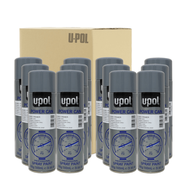 12 x Spray u-pol power can pcpg aparejo gris 500 ml