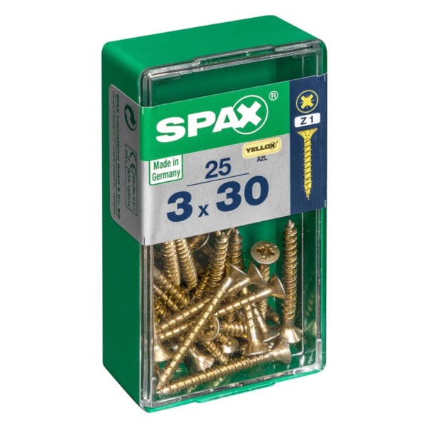 Caja 25 unid. Tornillo madera spax cabeza plana yellox 3,0x30mm