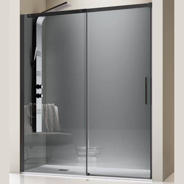 Mampara luna de ducha frontal negro mate 128-132cm – cristal ahumado