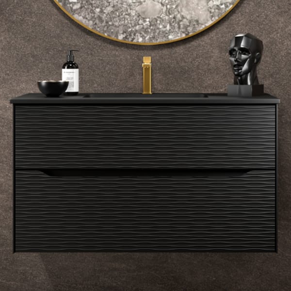 Mueble Baño Negro Suspendido con Lavabo Negro | Negro - Negro 80cm