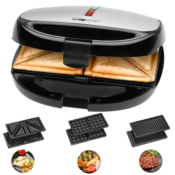 Sandwichera 3 en 1, gofrera, panini grill-pla clatronic st 3670 negro/plata
