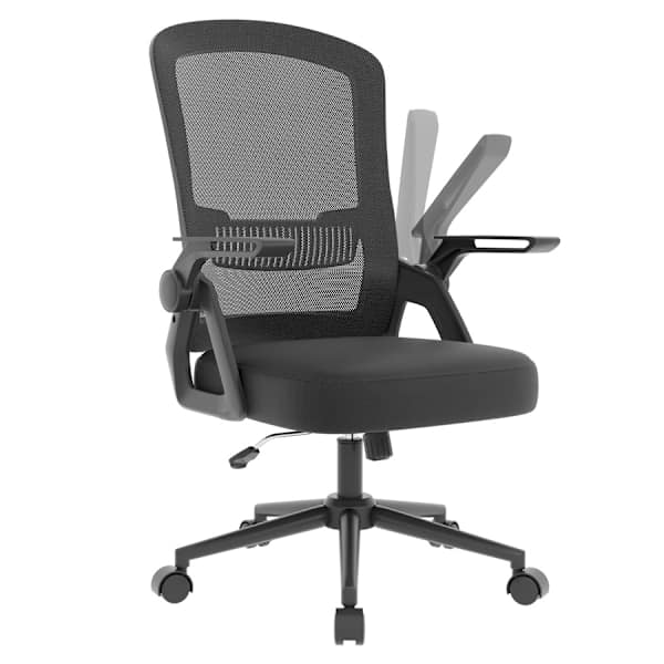 Silla de oficina ergonómica con reposabrazos plegables - negro