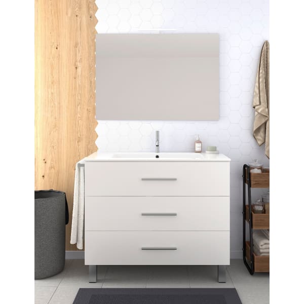 Mueble de baño ribera, lavabo y espejo 100x45cm blanco
