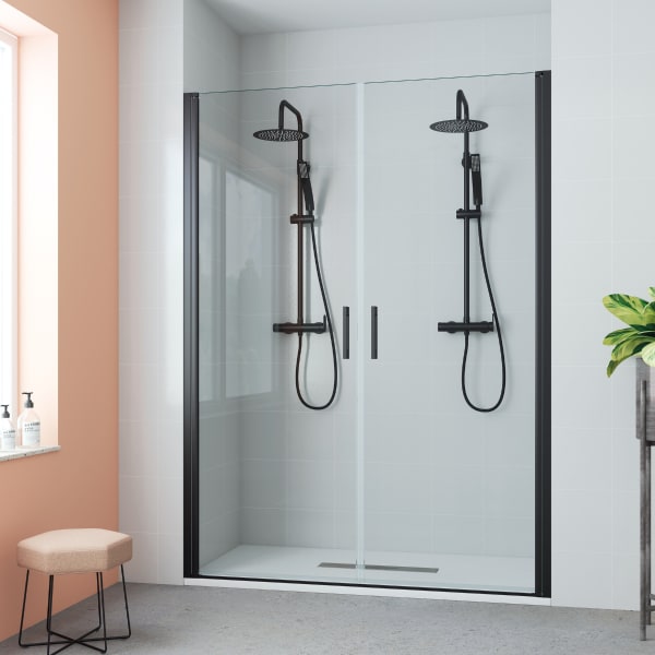 Mampara ducha frontal 2 puertas abatible 100cm transparente negro