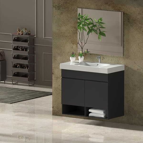 Mueble de Baño NEBARI, lavabo y espejo 60x35Cm con cajón Grafito