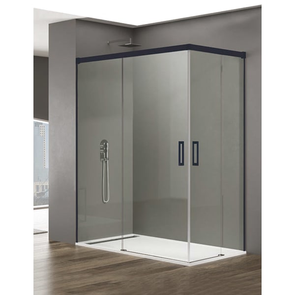 Cabine angular, resguardo BASIC 2+2 70x70 cm - Transparente- Preto