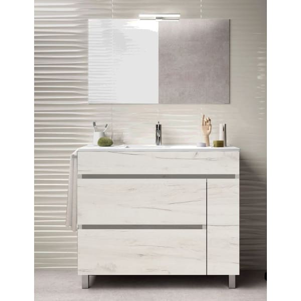 Mueble de Baño CAPRERA, lavabo y espejo 100x45Cm Blanco nórdico