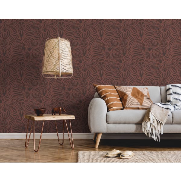 Papel pintado texturizado etnico tnt motivo de cebras samburu terracotta