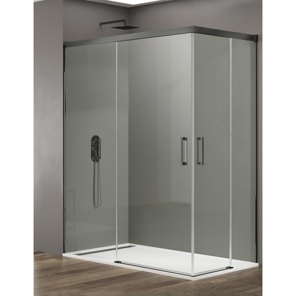 Cabine angular, resguardo BASIC 2+2 80x75 cm - Transparente- Titânio