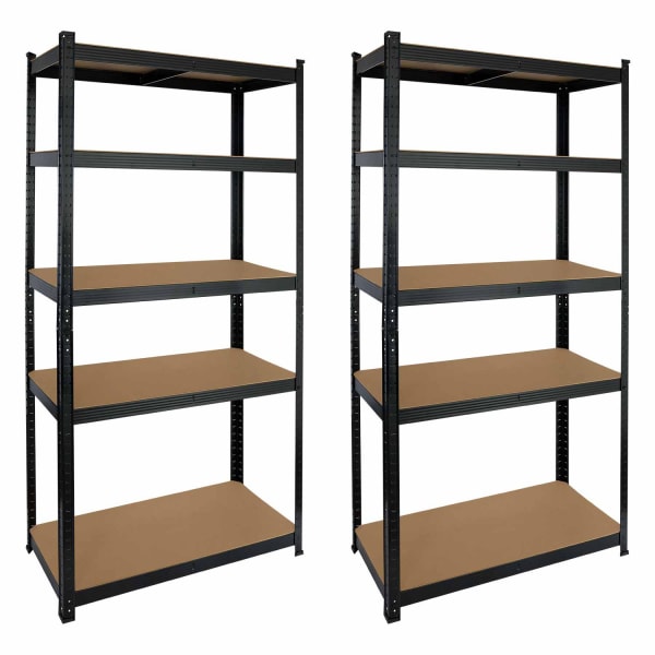 Pack 2 estanterías modulares negras con 5 baldas ajustables 180x90x40cm