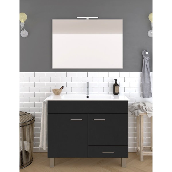 Mueble de baño samos, lavabo y espejo 120x45cm grafito
