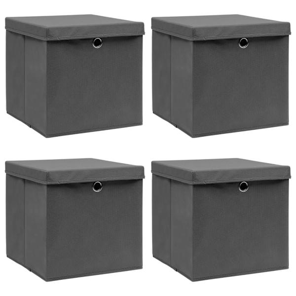 vidaXL cajas de almacenaje con tapas 4 uds tela gris 32x32x32 cm