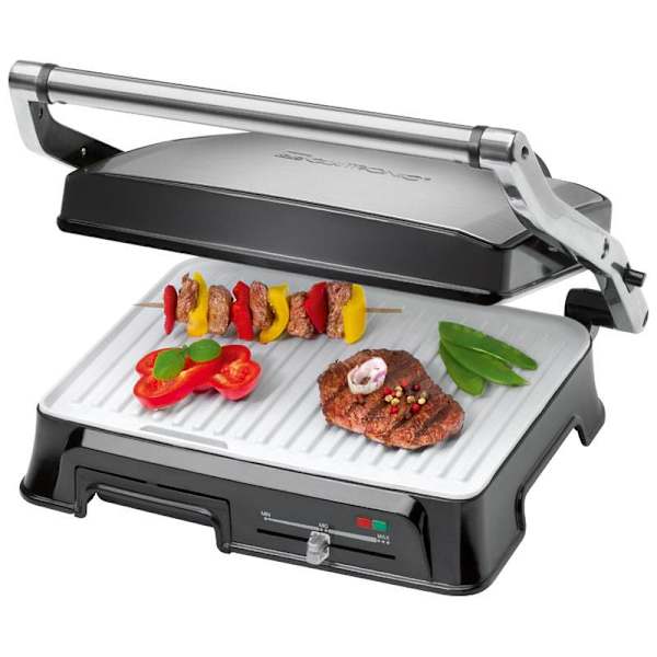 Parrilla eléctrica doble, tapa basculante, pl clatronic kg 3571 plata 2000w