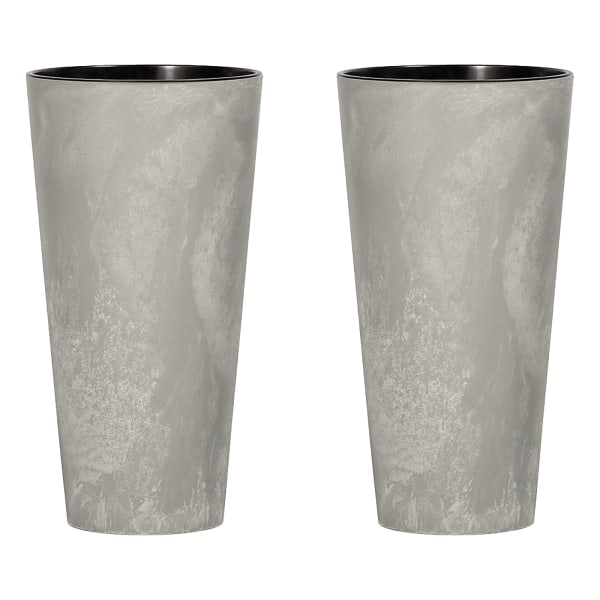 Pack 2 vasos flores minimalistas, Tubus Slim, Cimento - 28,6x15x15 cm