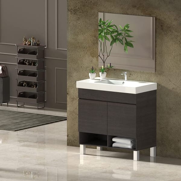Mueble de baño nebari, lavabo y espejo 100x40cm con cajón roble sinatra