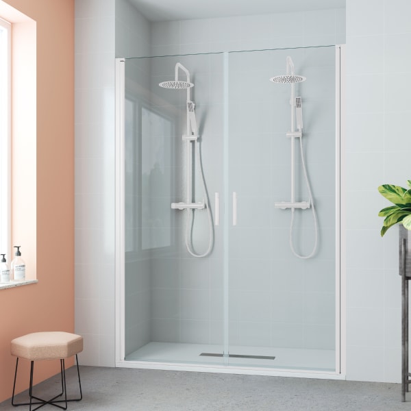 Mampara ducha frontal 2 puertas abatible 80cm transparente blanco