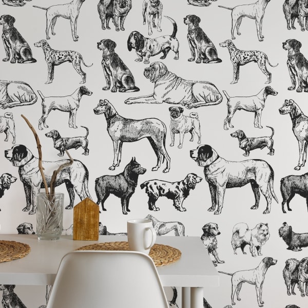 Papel pintado perros en blanco y negro