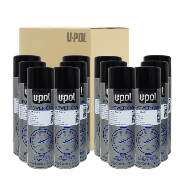 12 x Spray u-pol power can pcmb negro mate 500 ml