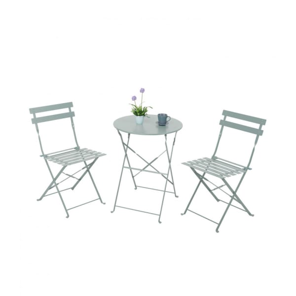 Conjunto de terraza metálico de 2 sillas y mesa redonda bistreau gris o91
