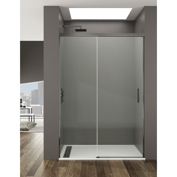 Resguardo frontal de chuveiro BASIC 1+1 130 Transparente perfil Titânio