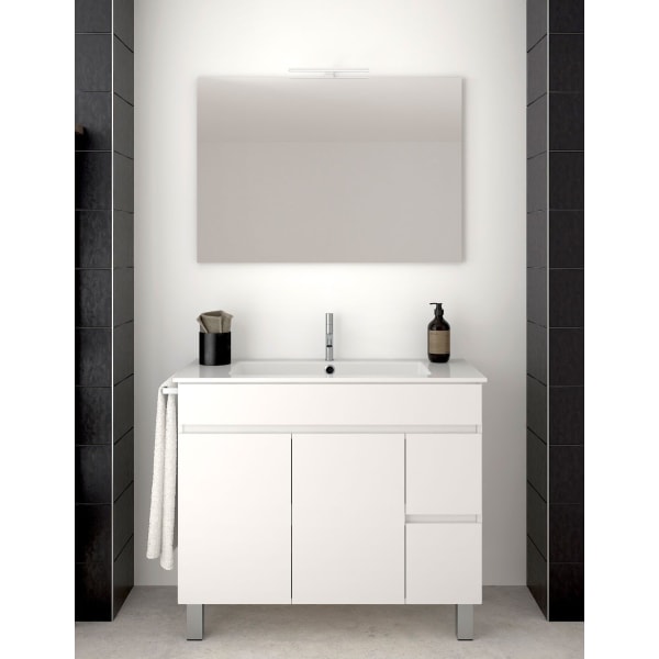 Mueble de Baño ISQUIA con lavabo dos senos y espejo 120x45Cm Blanco
