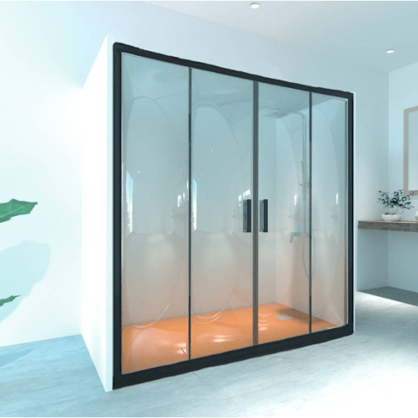 Mampara montana 2 fijos + 2 correderas 165 - 170 cm negro transparente