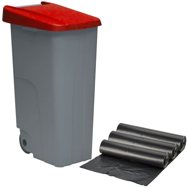 WellHome Contenedor + 3 Pack Bolsas de reciclaje , Rojo 110L