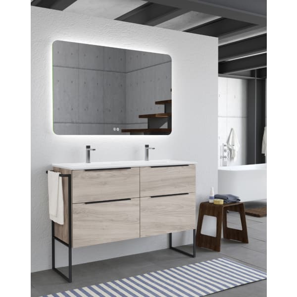 Mueble de baño al suelo con lavabo cerámico | 120cm (2 senos) - pino gris