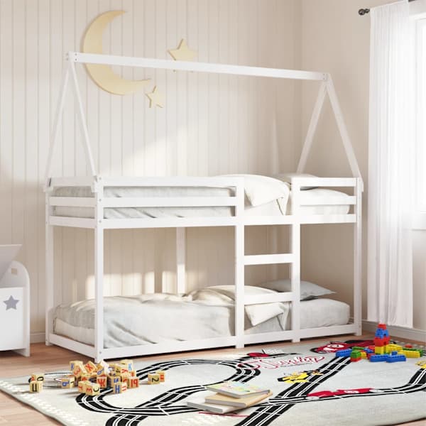 Cama 90x200 cm,cama litera con techo madera maciza de pino blanco rhu4851