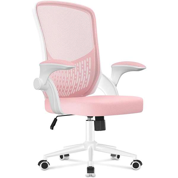 Silla de oficina ergonómica con ocho posiciones de ajuste - blanco/rosa