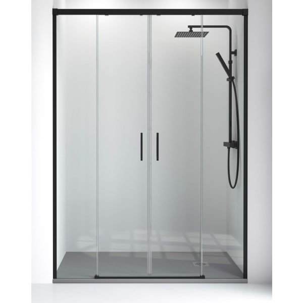 Mampara ducha frontal 2 puertas 2 fijos | transparente negro 190cm