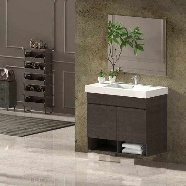Mueble de baño nebari, lavabo y espejo 100x40cm con puertas roble sinatra