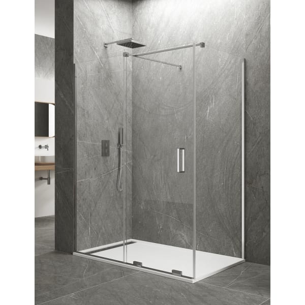 Mampara de ducha angular KERES 1+1 perpendicular, sin perfil 130x90 cm