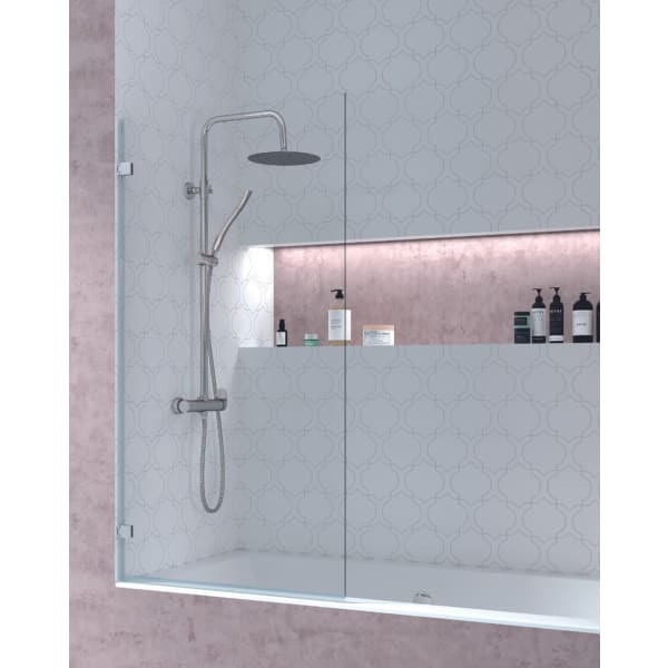 Mampara bañera frontal puerta abatible | transparente 85cm cromo brillo