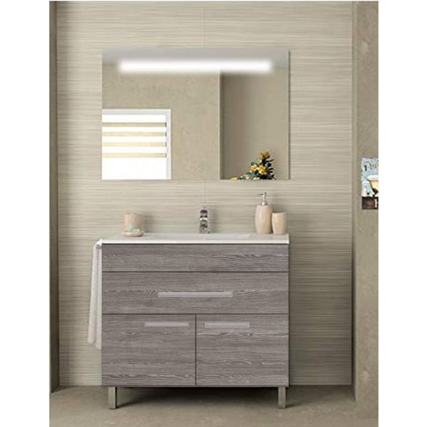 Mueble de baño bahia con lavabo y espejo 70x45cm roble smoky