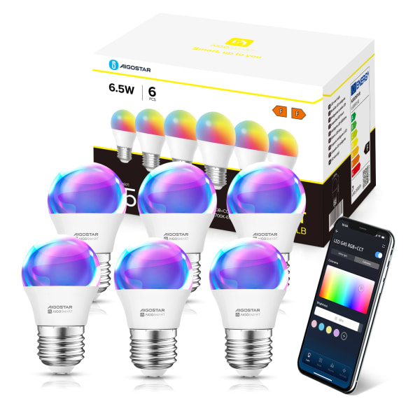 Bombilla LED inteligente RGB, Alexa, G45 E27 6.5W, regulable Aigostar